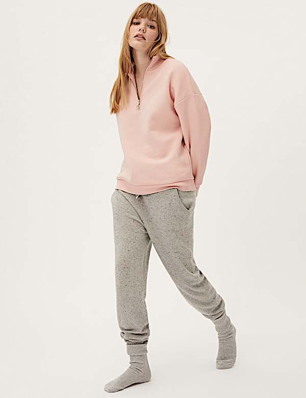 Cotton Rich Funnel Neck Half Zip Sweatshirt