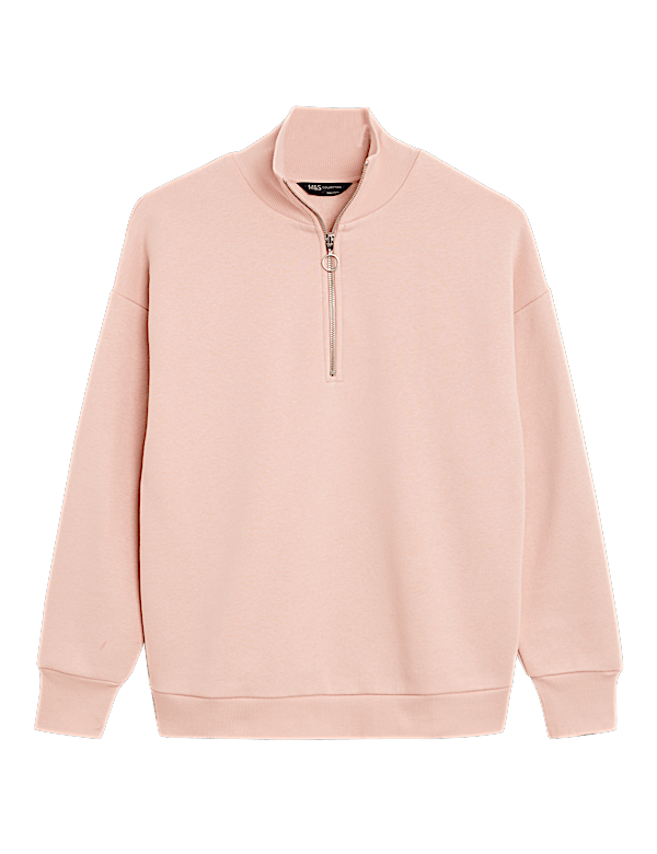 Cotton Rich Funnel Neck Half Zip Sweatshirt