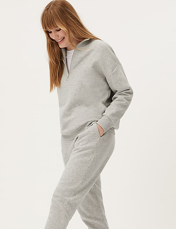 Cotton Rich Funnel Neck Half Zip Sweatshirt