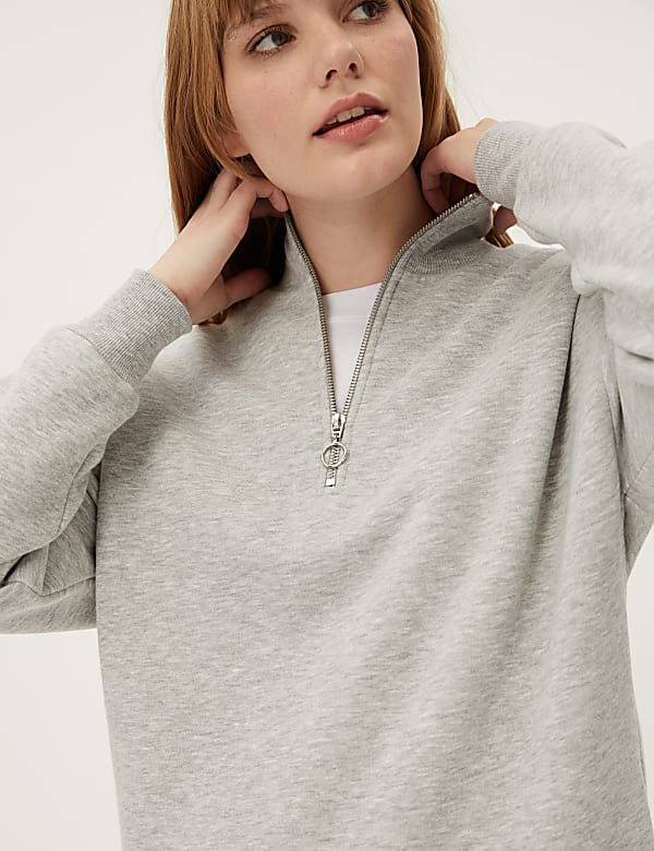 Cotton Rich Funnel Neck Half Zip Sweatshirt