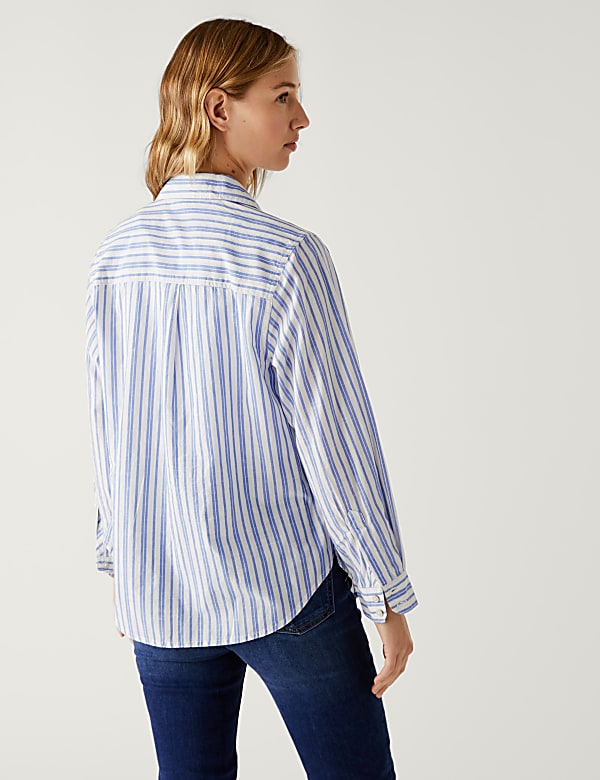 Pure Cotton Striped Collared Longline Shirt