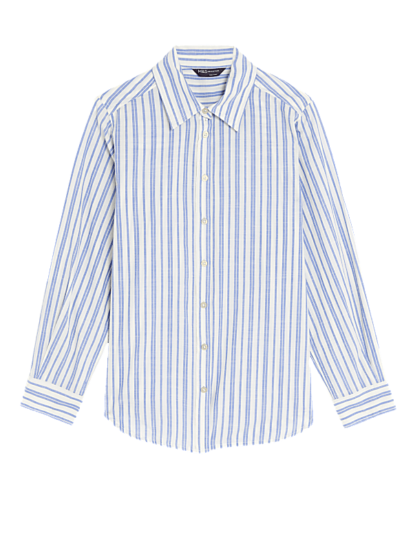 Pure Cotton Striped Collared Longline Shirt