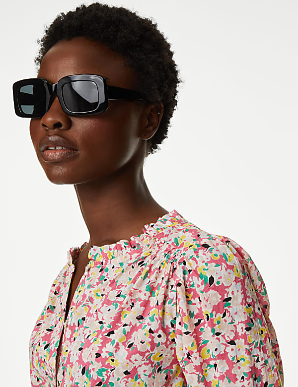 Pure Cotton Floral Puff Sleeve Blouse