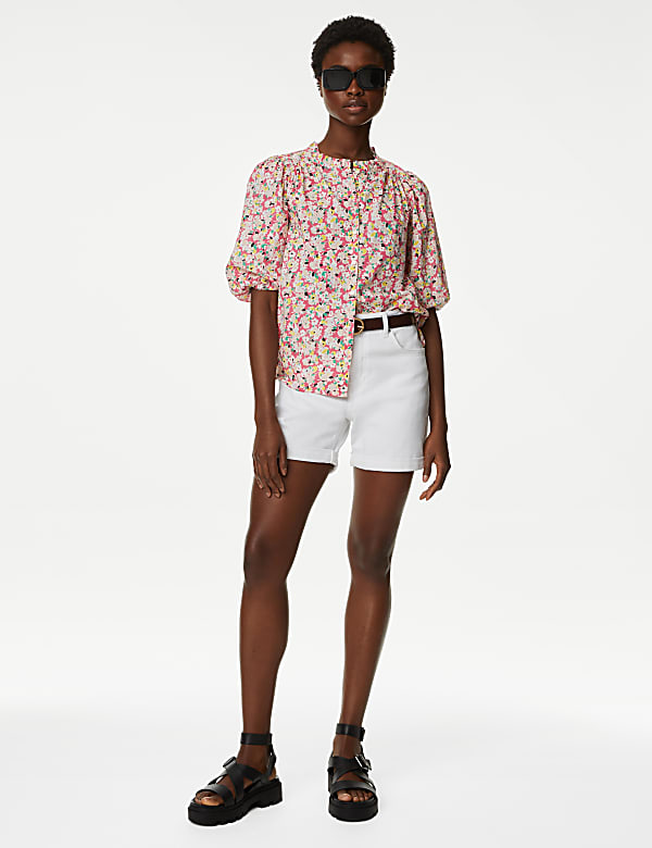 Pure Cotton Floral Puff Sleeve Blouse