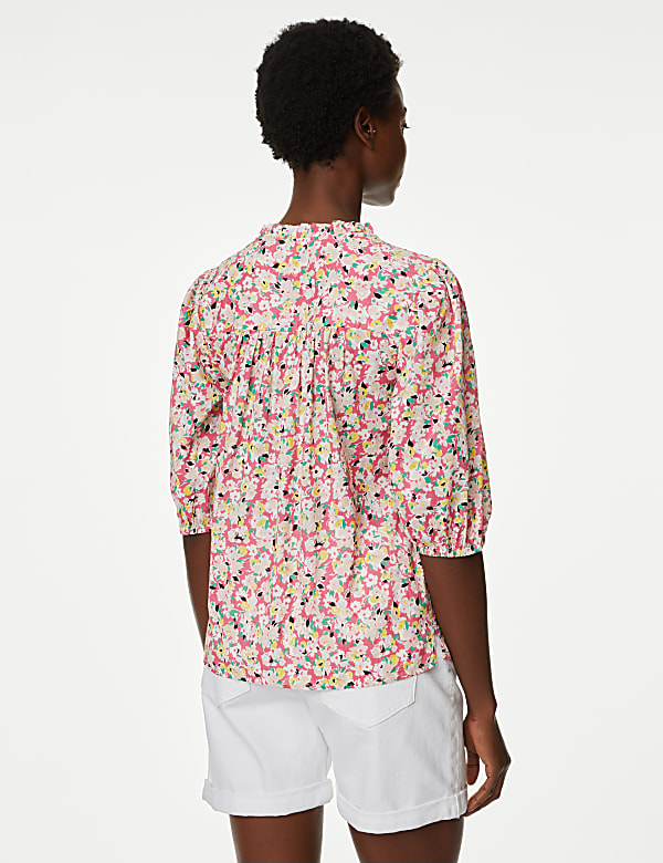 Pure Cotton Floral Puff Sleeve Blouse