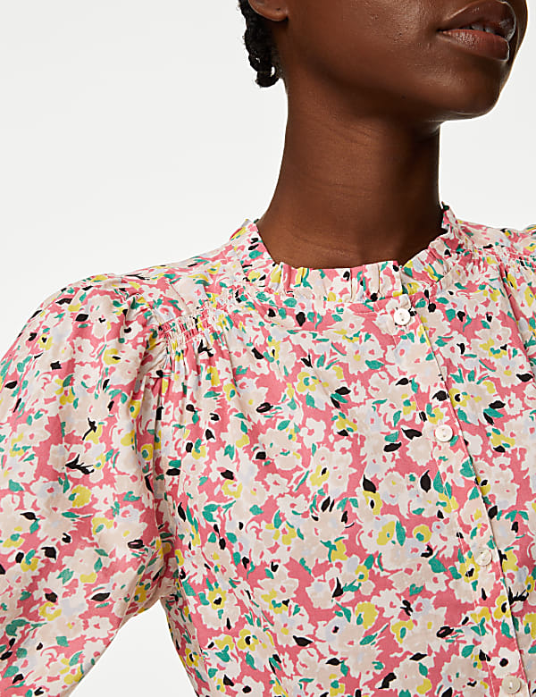 Pure Cotton Floral Puff Sleeve Blouse