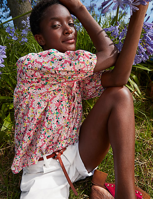 Pure Cotton Floral Puff Sleeve Blouse