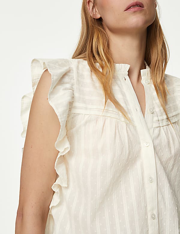 Pure Cotton High Neck Ruffle Blouse