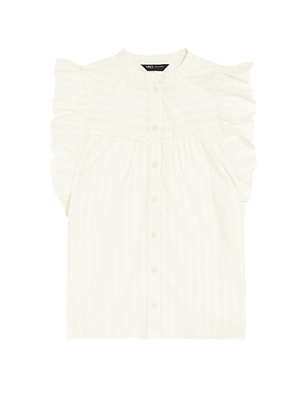Pure Cotton High Neck Ruffle Blouse
