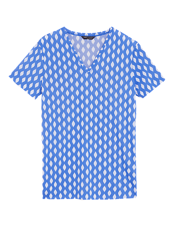 Printed V-Neck Longline T-Shirt