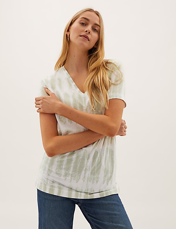 Tie Dye V-Neck Relaxed Longline T-Shirt