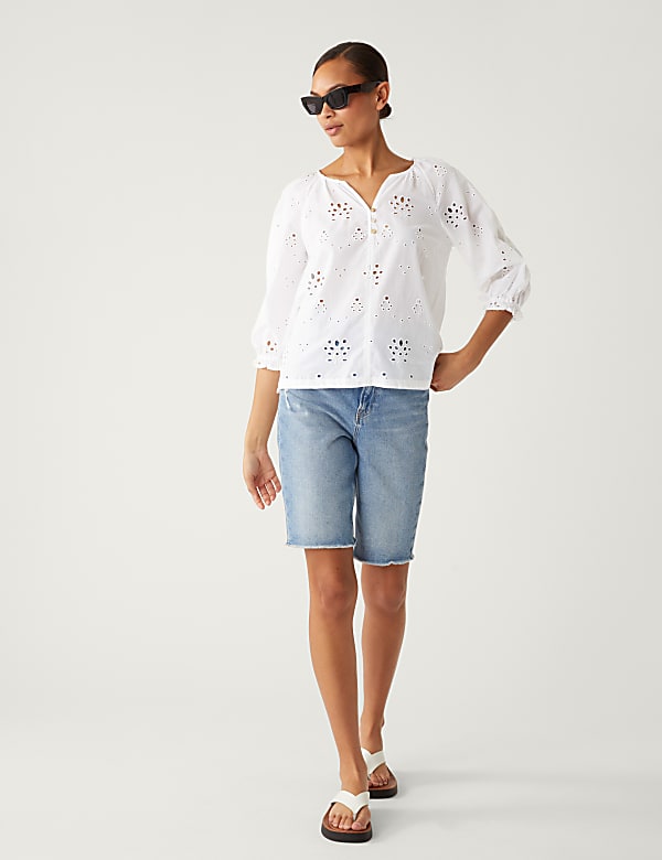 Pure Cotton Broderie Puff Sleeve Blouse