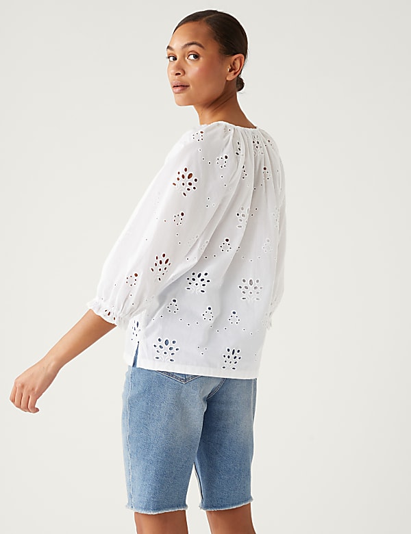 Pure Cotton Broderie Puff Sleeve Blouse