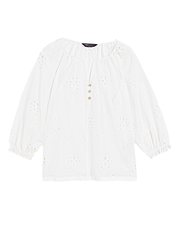 Pure Cotton Broderie Puff Sleeve Blouse