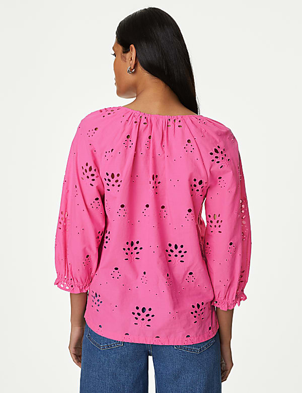 Pure Cotton Broderie Puff Sleeve Blouse