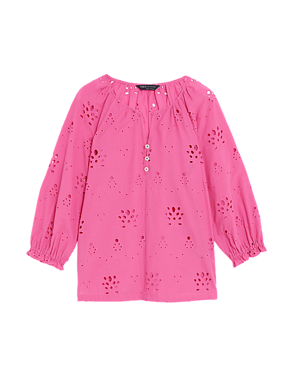 Pure Cotton Broderie Puff Sleeve Blouse