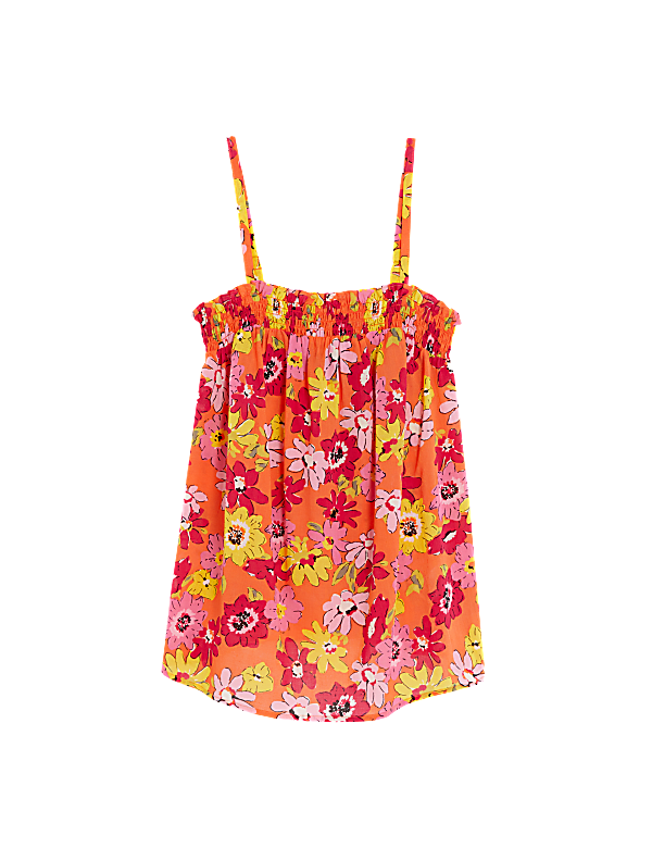 Pure Cotton Printed Smocked Detail Cami Top