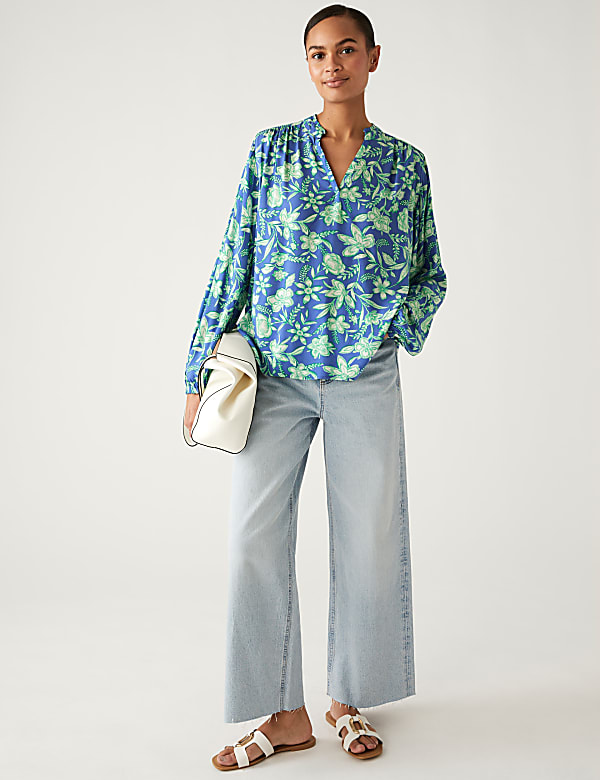 Floral V-Neck Popover Blouse