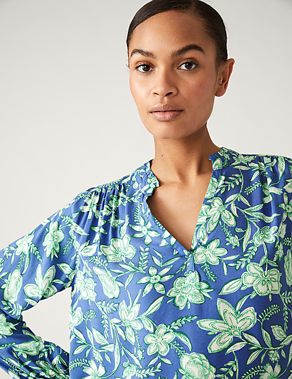 Floral V-Neck Popover Blouse