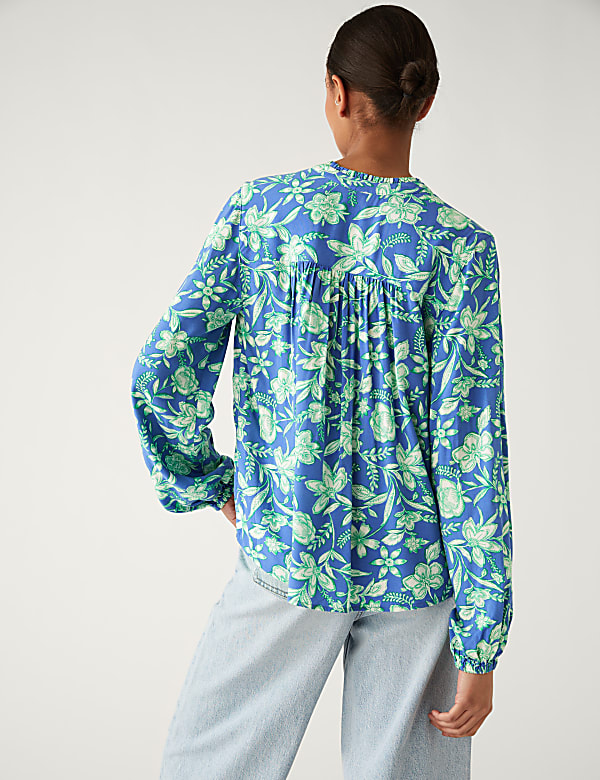 Floral V-Neck Popover Blouse