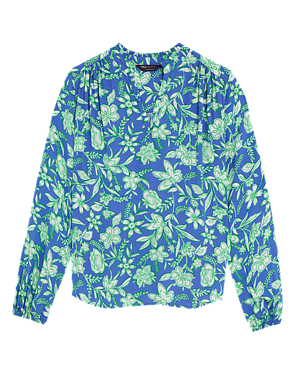 Floral V-Neck Popover Blouse