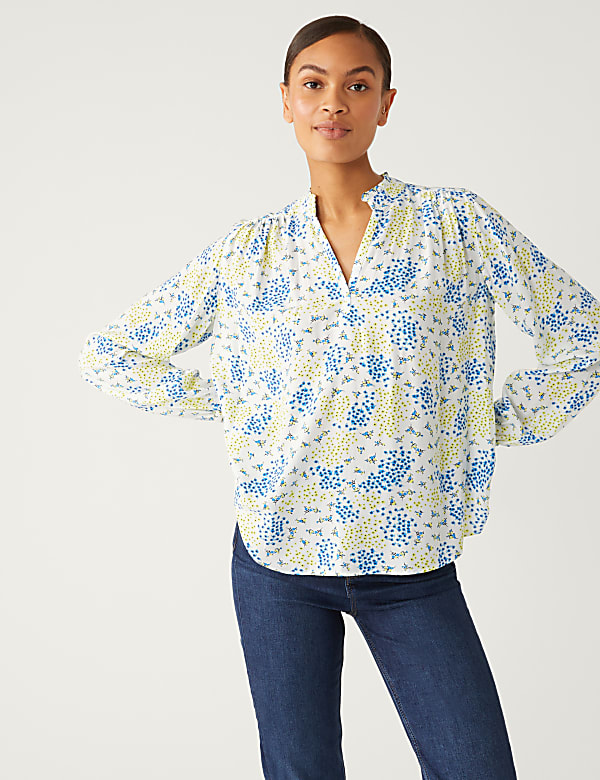 Floral V-Neck Popover Blouse