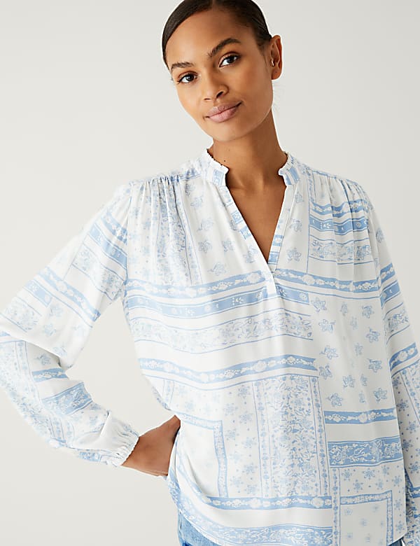 Floral V-Neck Popover Blouse