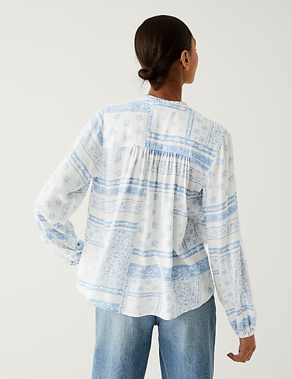 Floral V-Neck Popover Blouse
