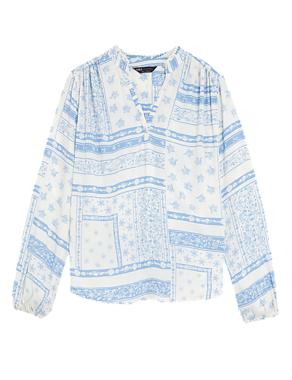 Floral V-Neck Popover Blouse
