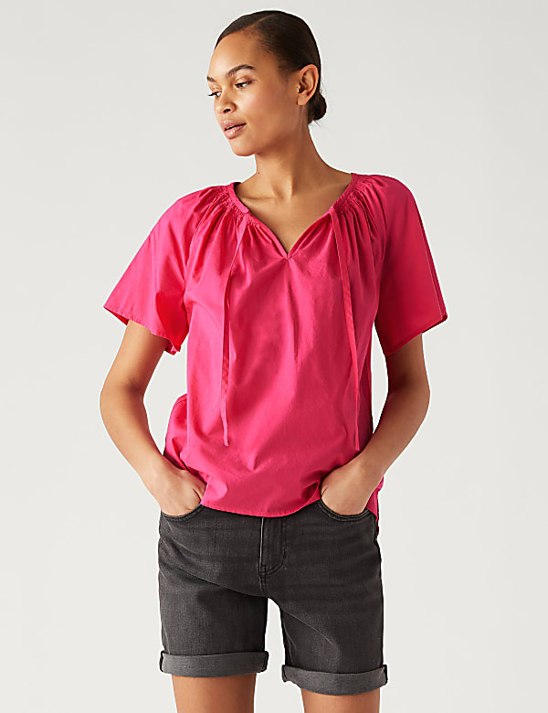 Pure Cotton Tie Neck Blouse