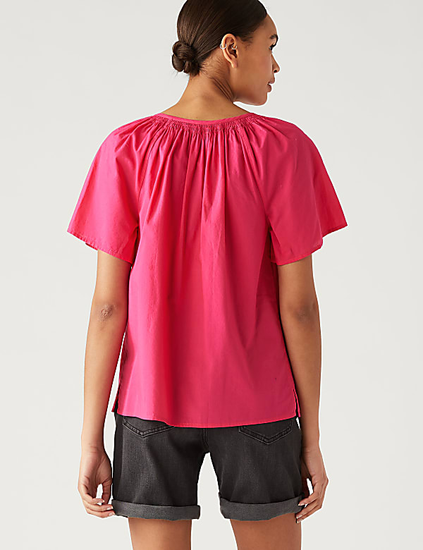 Pure Cotton Tie Neck Blouse