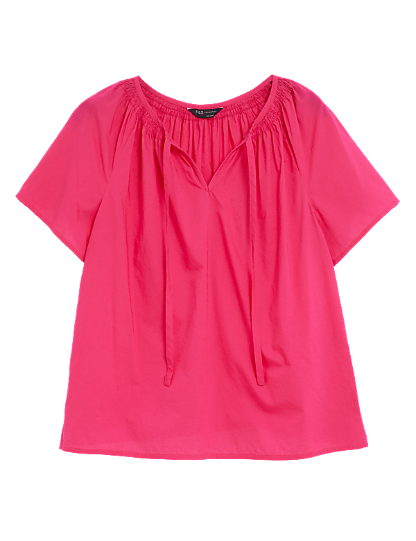 Pure Cotton Tie Neck Blouse
