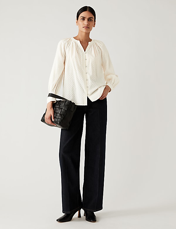 Pure Cotton Textured Puff Sleeve Blouse