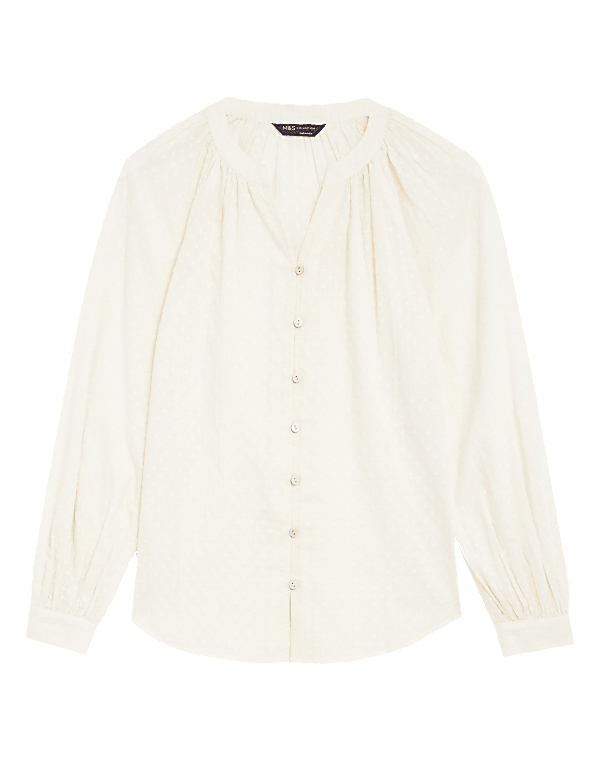 Pure Cotton Textured Puff Sleeve Blouse