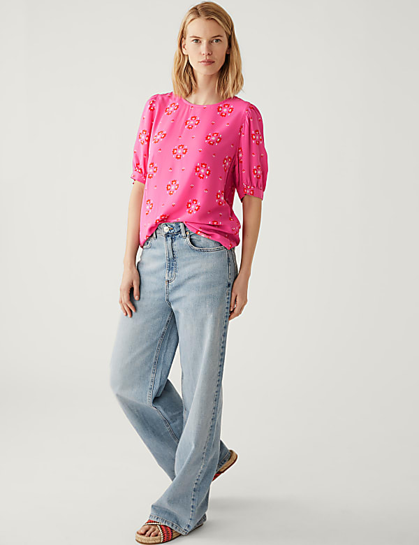 Printed Puff Sleeve Blouse