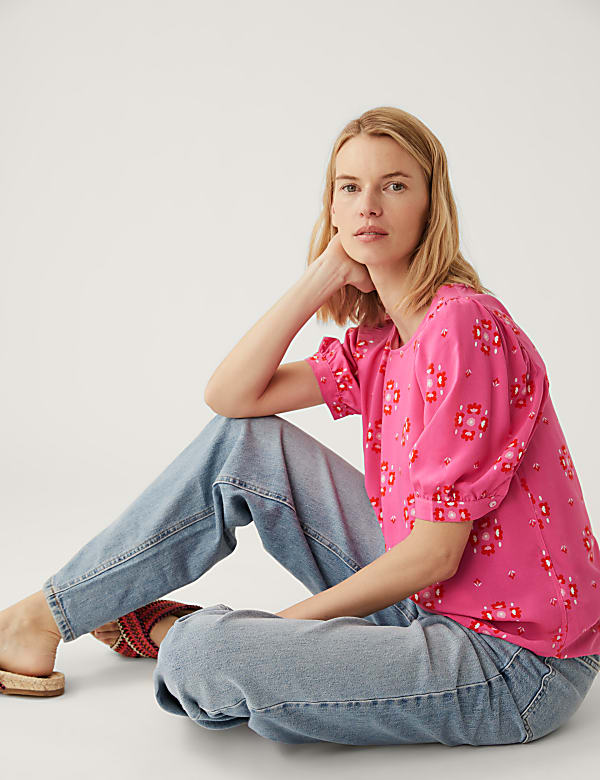 Printed Puff Sleeve Blouse