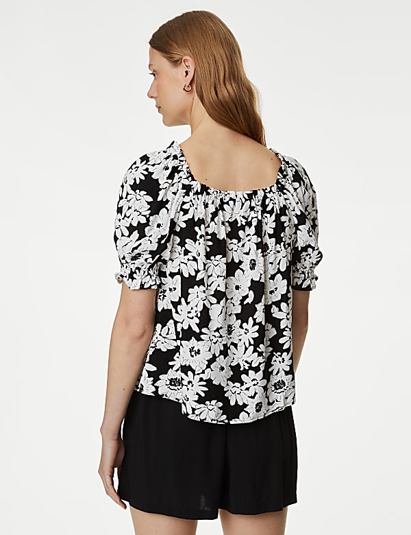 Printed Square Neck Puff Sleeve Top
