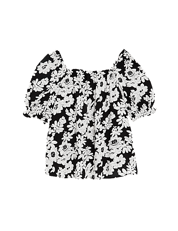 Printed Square Neck Puff Sleeve Top