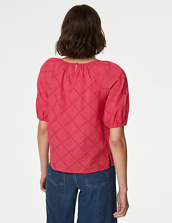 Pure Cotton Broderie Puff Sleeve Blouse