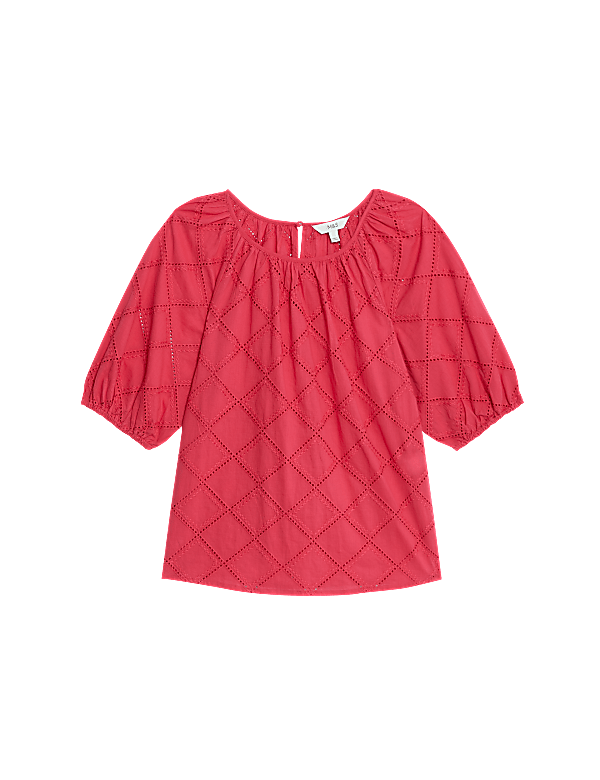 Pure Cotton Broderie Puff Sleeve Blouse