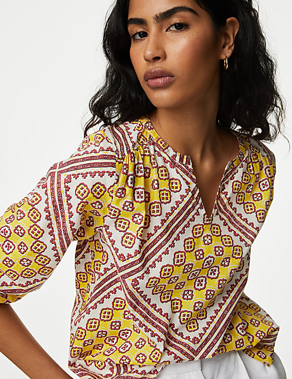 Pure Cotton Printed V-Neck Blouse