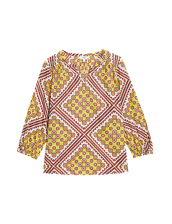 Pure Cotton Printed V-Neck Blouse