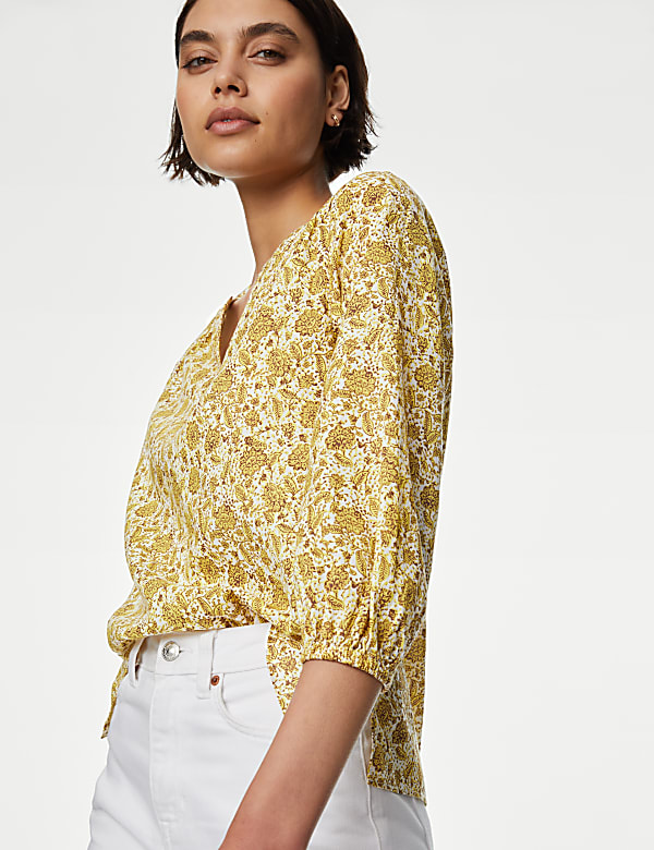 Pure Cotton Printed V-Neck Blouse