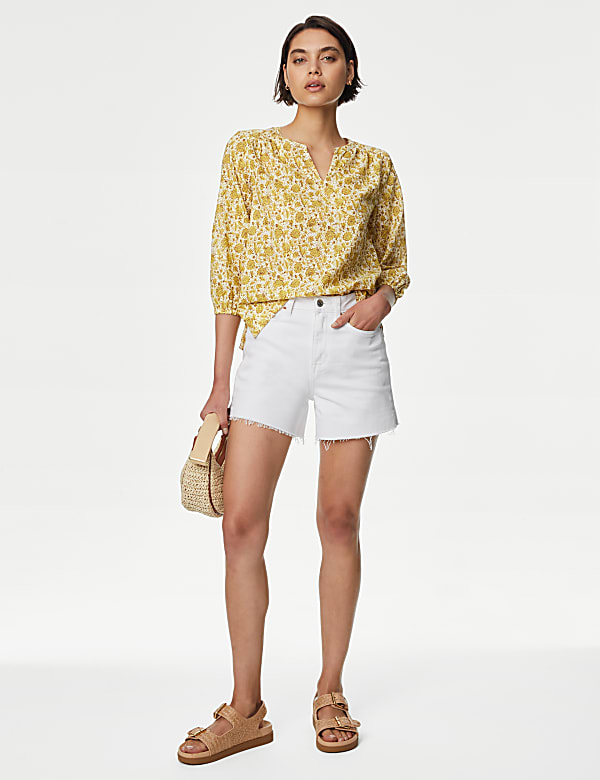 Pure Cotton Printed V-Neck Blouse