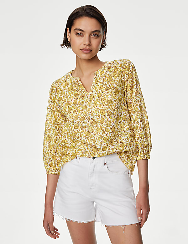 Pure Cotton Printed V-Neck Blouse