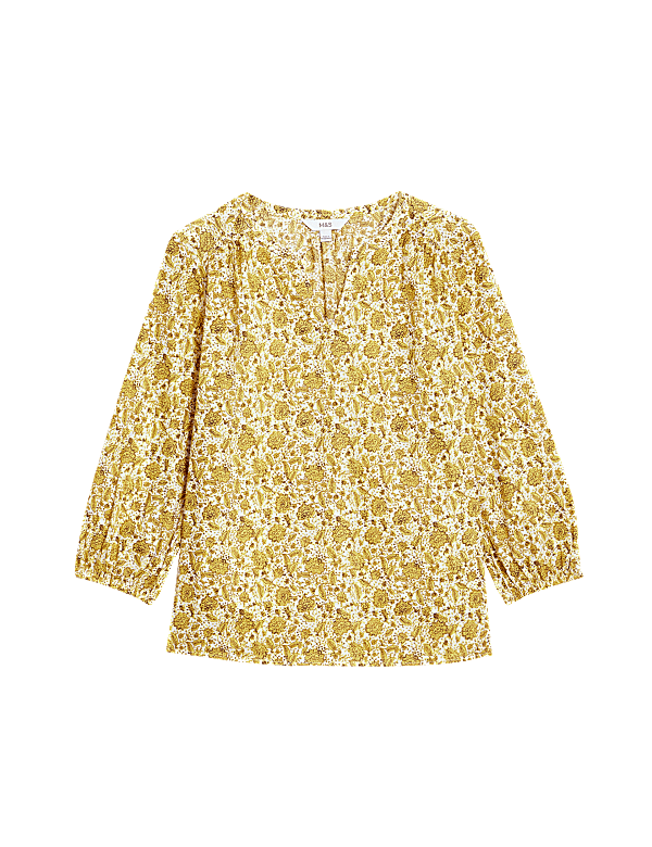 Pure Cotton Printed V-Neck Blouse