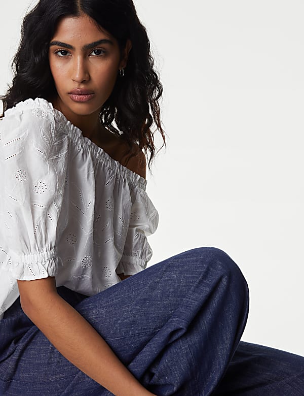 Pure Cotton Broderie Square Neck Top