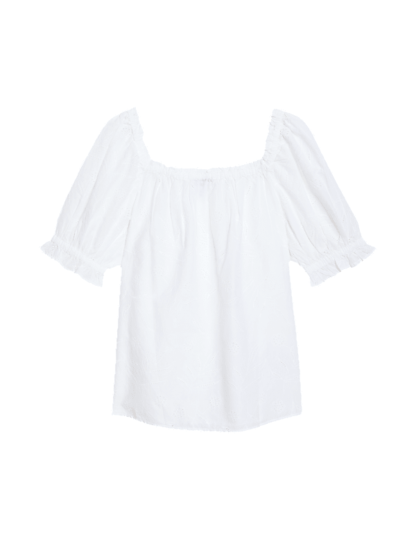 Pure Cotton Broderie Square Neck Top