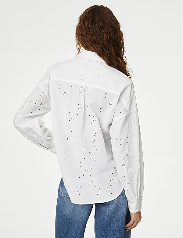 Pure Cotton Broderie Collared Shirt