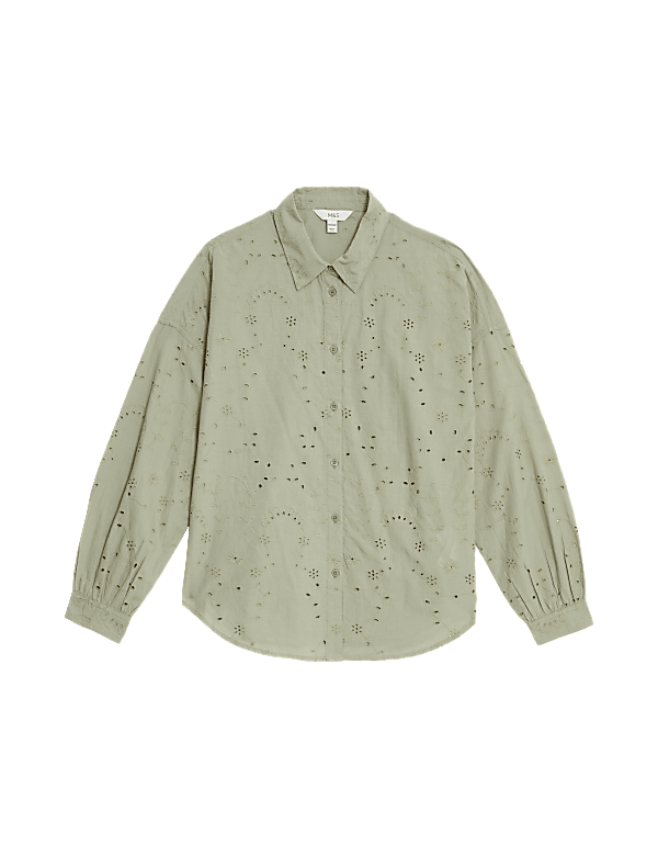 Pure Cotton Broderie Collared Shirt